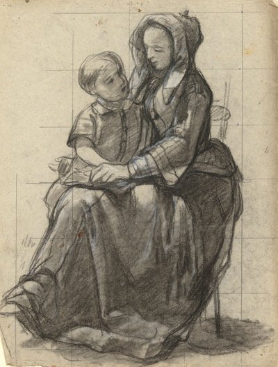 Mère et enfant, esquisse pour la signature du pacte dans la cabine du Mayflower - Edwin White