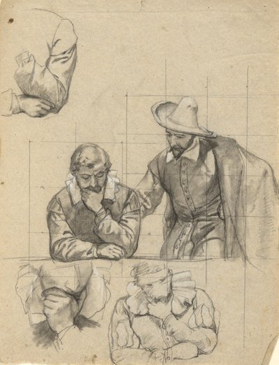 Groupe non identifié, esquisse pour la signature du pacte dans la cabine du Mayflower - Edwin White