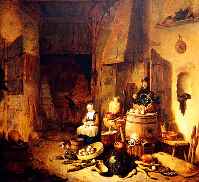 Un intérieur de cuisine avec une servante - Egbert van der Poel