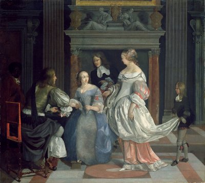 Un intérieur avec des dames et des messieurs jouant aux cartes - Eglon Hendrick van der Neer