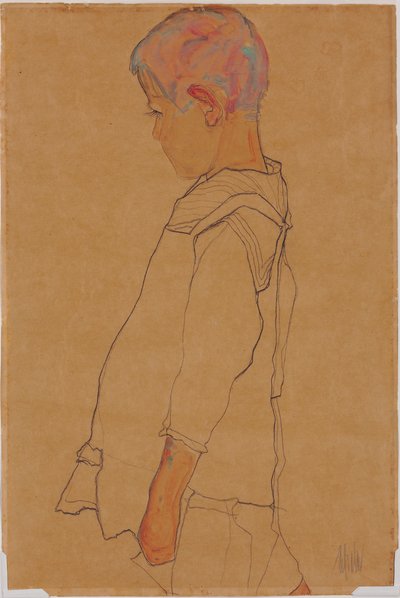 Enfant de profil tourné vers la gauche - Egon Schiele