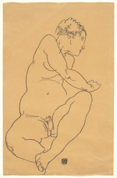 Nu féminin se penchant vers la gauche - Egon Schiele