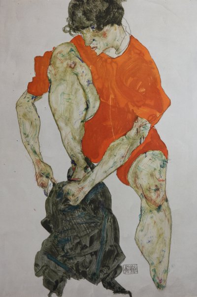Modèle féminin en robe rouge, 1914 - Egon Schiele