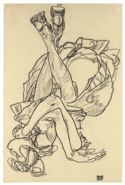 Fille allongée sur le dos avec les bras et les jambes croisés, 1918 - Egon Schiele
