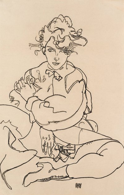 Fille assise les jambes écartées - Egon Schiele