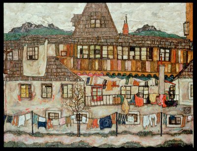 Maison avec linge séchant (painting on canvas) - Egon Schiele