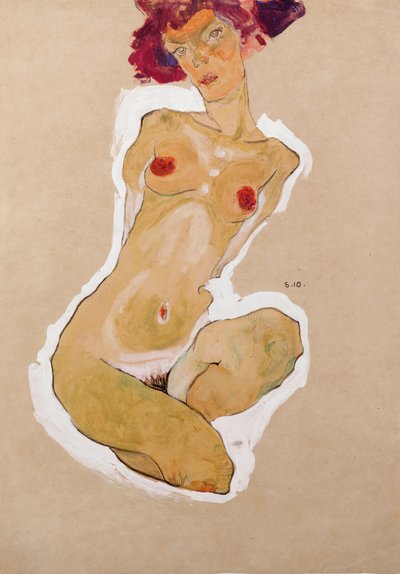 Nu féminin accroupi - Egon Schiele
