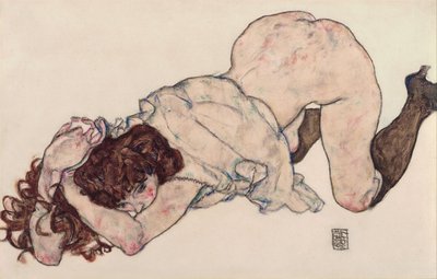 Fille agenouillée, reposant sur les deux coudes, 1917 - Egon Schiele