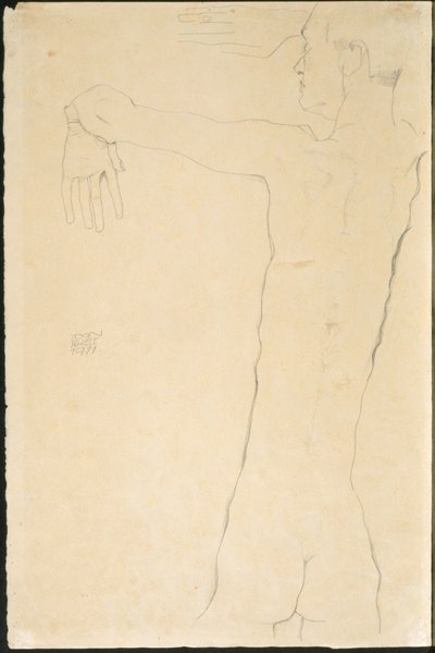 Homme nu avec les bras levés (recto) - Egon Schiele