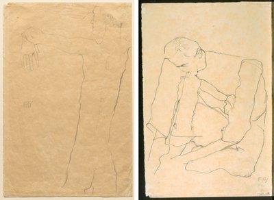 Homme nu avec les bras levés (recto) Homme assis (verso) - Egon Schiele