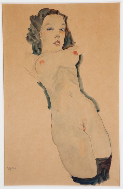 Nu couché avec des bas noirs - Egon Schiele