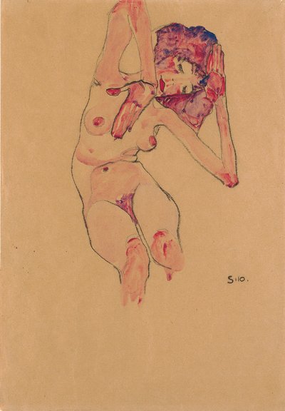 Nu féminin assis avec la tête inclinée et les bras levés, 1910 - Egon Schiele