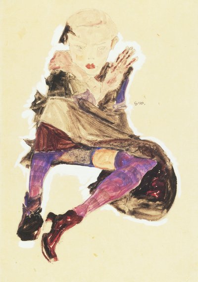 Jeune fille assise avec des bas rayés, 1910 - Egon Schiele