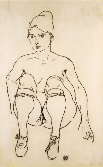 Nu assis avec chaussures et bas - Egon Schiele