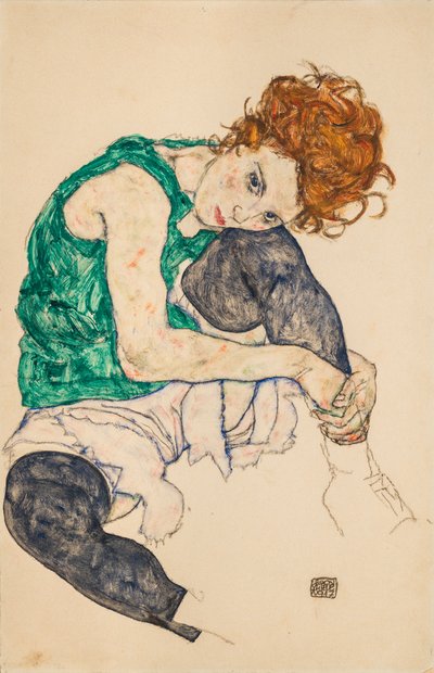 Femme assise aux genoux pliés, 1917 - Egon Schiele