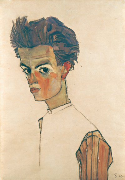 Autoportrait avec chemise rayée, 1910 - Egon Schiele