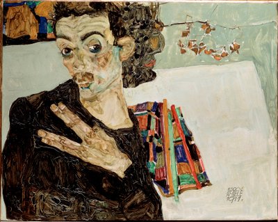 Autoportrait avec doigts écartés - Egon Schiele