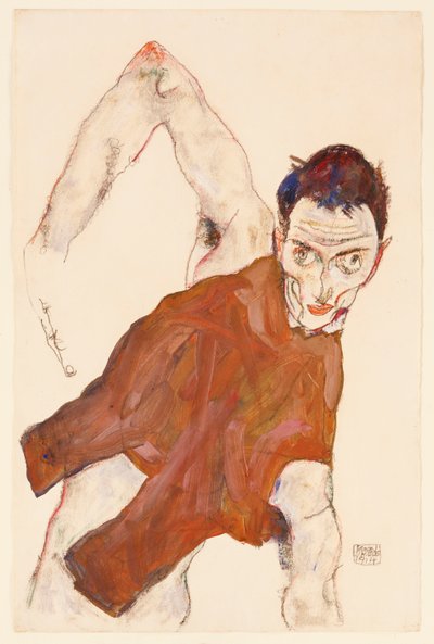 Autoportrait en pourpoint avec le coude droit levé - Egon Schiele