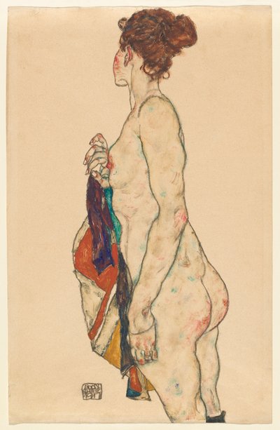 Nu debout avec une robe à motifs - Egon Schiele