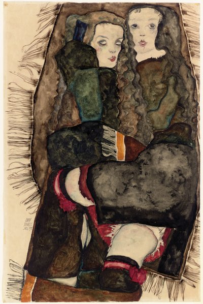 Deux filles sur une couverture à franges, 1911 - Egon Schiele