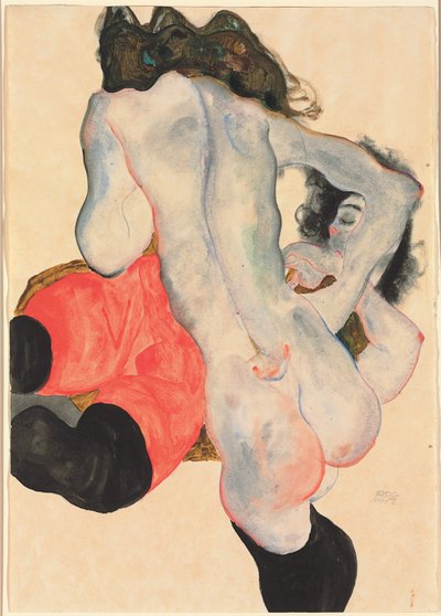 Femme avec pantalon rouge et nu féminin debout, 1912 - Egon Schiele