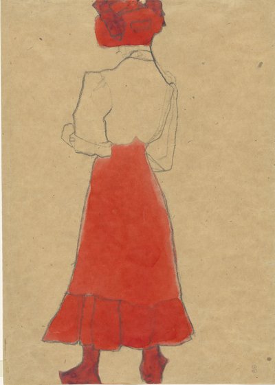 Femme à la jupe rouge, vers 1909 - Egon Schiele
