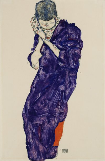 Jeune homme en soutane violette avec les mains jointes, 1914 - Egon Schiele