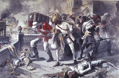 Les troupes britanniques et indiennes pillant le Kaisarbagh lors de la capture de Lucknow en mars - Egron Sellif Lundgren