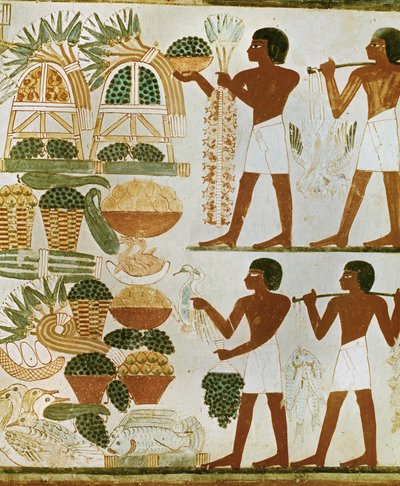 Hommes portant des fruits et de la nourriture pour les défunts - Egyptian 18th Dynasty