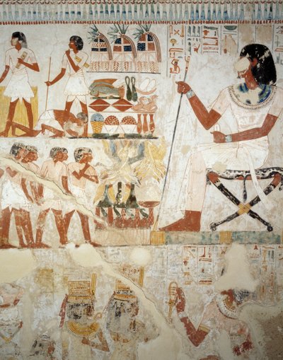Menna supervisant ses ouvriers dans les champs, détail des fresques dans le vestibule de la Tombe de Menna, Nécropole de Sheikh Abd el Qurnah, Louxor, Thèbes (Liste du patrimoine mondial de l