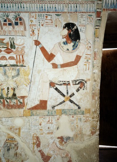 Menna supervisant ses ouvriers dans les champs, détail des fresques dans le vestibule de la Tombe de Menna, Nécropole de Sheikh Abd el Qurnah, Louxor, Thèbes (Liste du patrimoine mondial de l