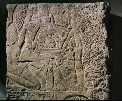 La déesse des arbres offre de la nourriture et des boissons (relief) - Egyptian 18th Dynasty