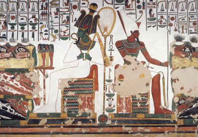 Osiris et Atoum, fresque, mur est, chambre est, Tombe de Néfertari (QV66), Vallée des Reines, Thèbes (Liste du patrimoine mondial de l