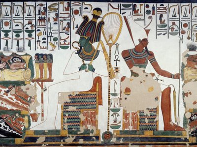 Osiris et Atun, détail des fresques dans la deuxième chambre de la Tombe de Néfertari, Vallée des Reines, Louxor, Thèbes (Liste du patrimoine mondial de l