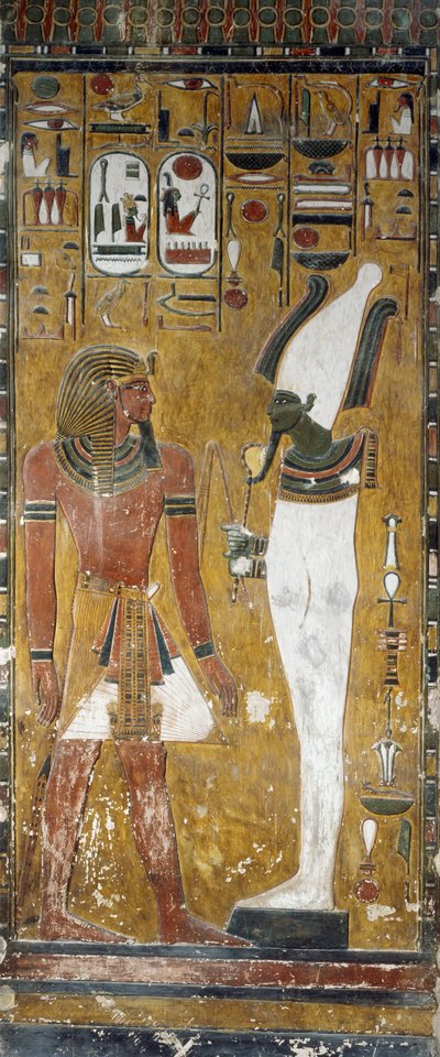 Osiris et Séthi I, détail des fresques dans la chambre funéraire de la Tombe de Séthi I, Vallée des Rois, Louxor, Thèbes (Liste du patrimoine mondial de l