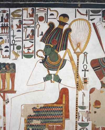 Osiris, fresque, mur est, chambre est, tombe de Néfertari (QV66), Vallée des Reines, Thèbes (Liste du patrimoine mondial de l