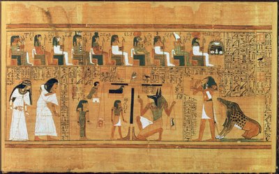 La pesée du cœur contre la plume de la vérité, du Livre des Morts du scribe Any, c.1250 av. J.-C. - Egyptian 19th Dynasty