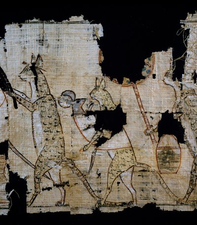 Papyrus représentant une scène satirique, vers 1100 av. J.-C., datant du règne de Ramsès IX, Détail, Civilisation égyptienne, Nouvel Empire, XXe dynastie - Egyptian 20th Dynasty