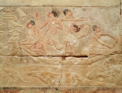 Relief représentant des hommes dans un bateau, de la tombe de la princesse Idut, Ancien Empire, vers 2330 av. J.-C. - Egyptian 6th Dynasty