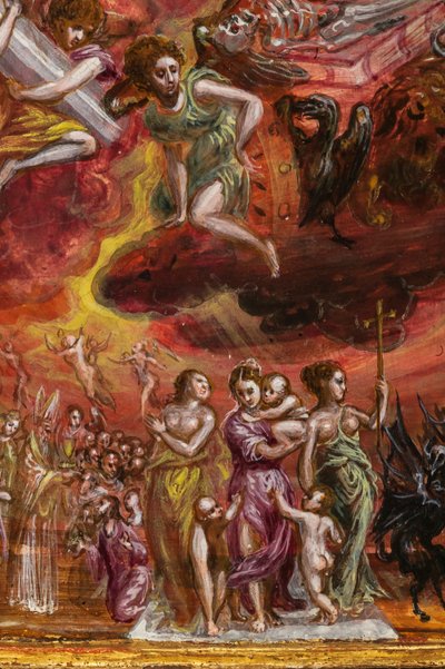 Autel portatif : panneau central représentant une allégorie du Chevalier Chrétien, détail - El Greco