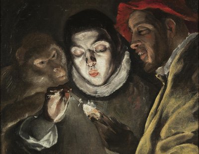 Allégorie avec un garçon allumant une bougie en compagnie d