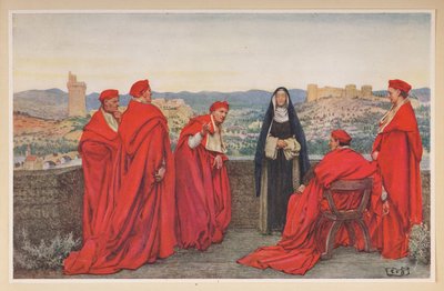 Sainte Catherine de Sienne négociant avec le pape Grégoire XI au nom des Florentins. - Eleanor Fortescue Brickdale