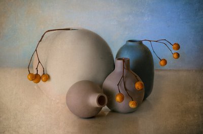 Vases aux teintes douces et baies - Elena Arjona