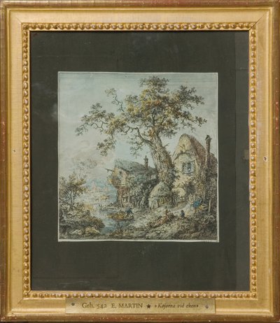 Landschaft mit Bauernhof oder Hütten bei der Eiche - Elias Martin