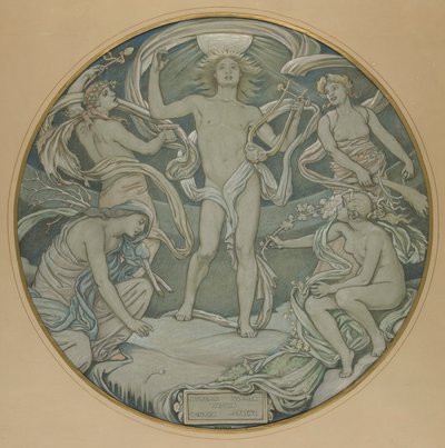 Cartoon pour le cercle central du plafond de Huntington : Apollon et ses assistants - Elihu Vedder