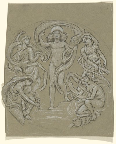 Étude pour le cercle central du plafond de Huntington : Apollon et ses assistants - Elihu Vedder