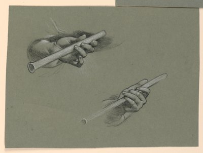 Études de deux mains tenant des flûtes (?) - Elihu Vedder