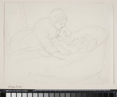 Mère levant un enfant du berceau - Elisabeth Jerichau Baumann