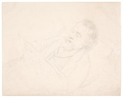 Étude de portrait de J. A. Jerichau allongé sur un canapé et lisant un journal - Elisabeth Jerichau Baumann