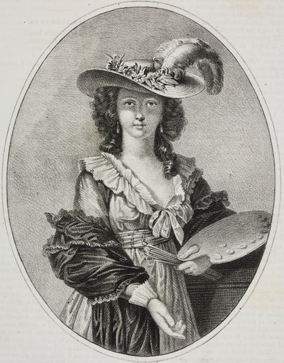 Autoportrait avec palette, par la peintre française Élisabeth Vigée Le Brun, lithographie de Giovanni Mariani de Poliorama Pittoresco, n 42, 28 mai - Elisabeth Louise (after) Vigee Lebrun
